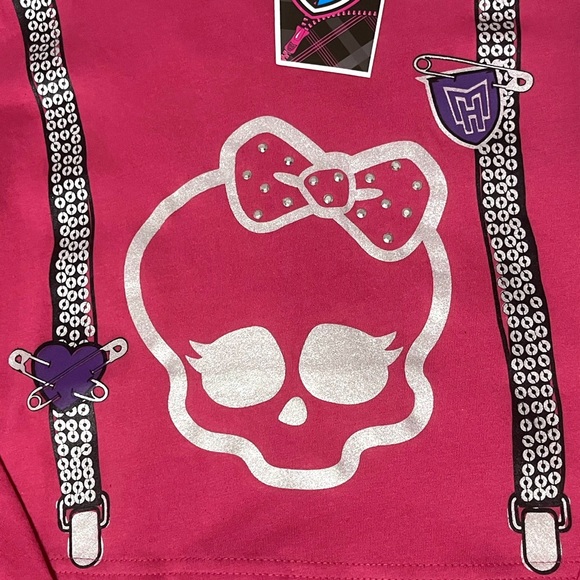 🛍️ 3/$30 | Monster High Black Pink Stripe Girls Long Sleeve Skull Scene Y2K - Picture 5 of 8